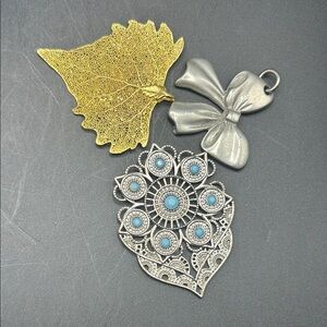 Three Vintage Gold & Silver Tone Metal Necklace Pendants, Jewelry Accessories
